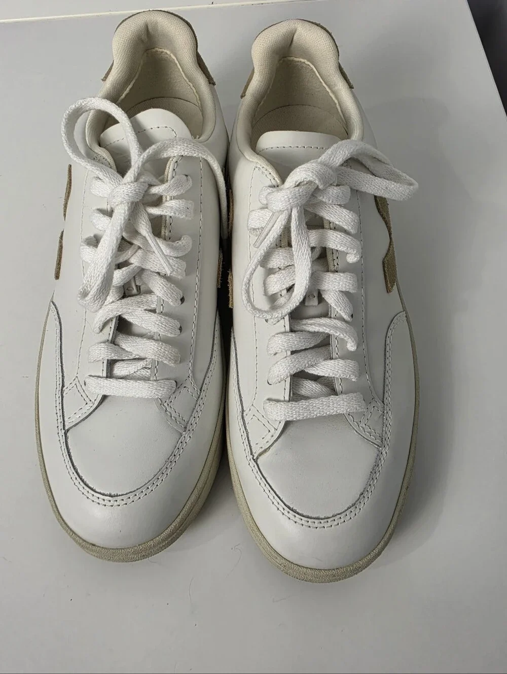 Veja V-12 Leather Suede Sneakers White Dune Size US 8 EU 39